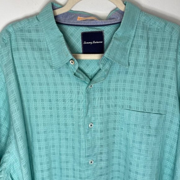 Tommy Bahama Men Linen Blend Aqua Button Shirt Size 2XL Beach D70 - Picture 1 of 16